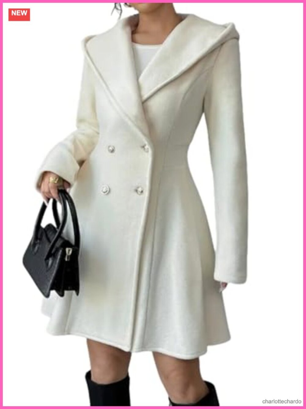 Women Winter Double Breasted Hooded Wool Coat A-Line Peacoat